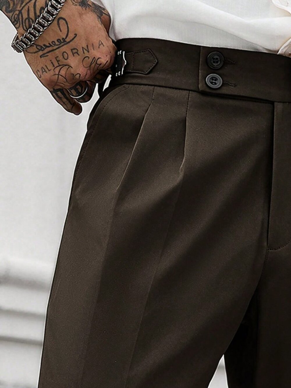 Brown Business Men's Flared Casual Pants - Picture 3 of 3